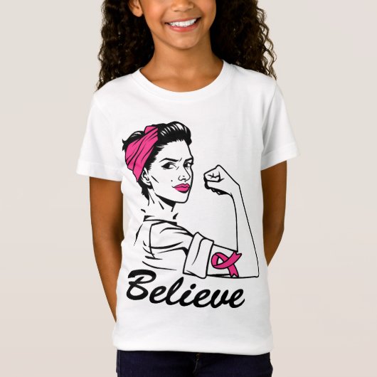 T-Shirt Breast Cancer Awareness Month Women's Believe Pink (Devant)