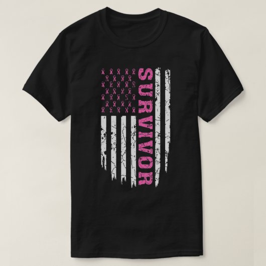 T-shirt Breast Cancer Awareness Pink Ribbon Survivor Ameri (Design devant)