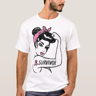 T-shirt Breast Cancer Survivor Rosie Riveter Pink Awarenes