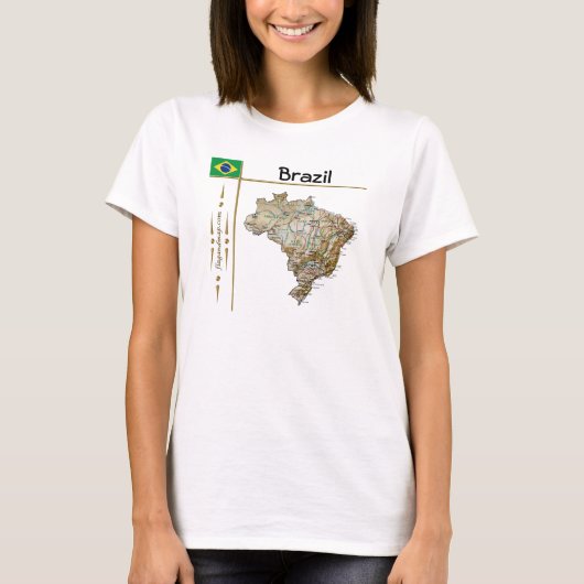 T-Shirt Brésil Carte + Drapeau + Titre (Devant)