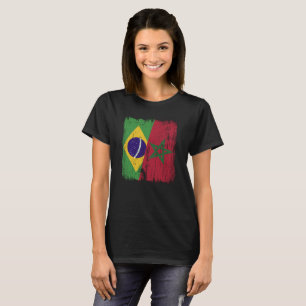 T-shirt Brésil Maroc Demi-Drapeau Brésilien Marocain