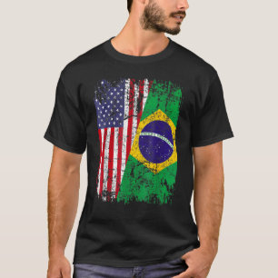 T-shirt BRÉSILIEN RACINE Drapeau à moitié américain BRÉSIL