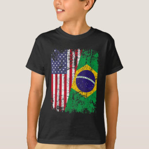 T-shirt BRÉSILIEN RACINE Drapeau à moitié américain BRÉSIL
