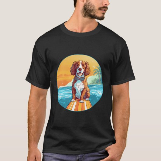 T-shirt Bretagne Spaniel Surf Funny Dog Beach (Devant)