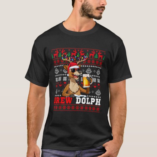 T-shirt Brew Dolph Costume Drunker Reindeer Sunglasses Dri (Devant)