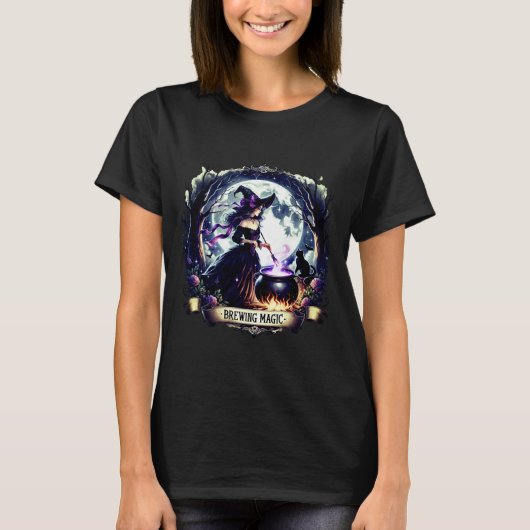 T-shirt "Brewing Magic" Halloween Witch Shirt (Devant)