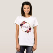 T-shirt Bride blanc fleuri or géométrique nom du mariage (Devant entier)