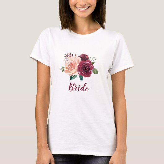 T-shirt Bride Dusty Rose Bourgogne Mariage floral (Devant)