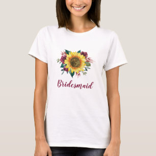 T-shirt Bridesmaid Floral Sunflower Bourgogne Mariage Rose