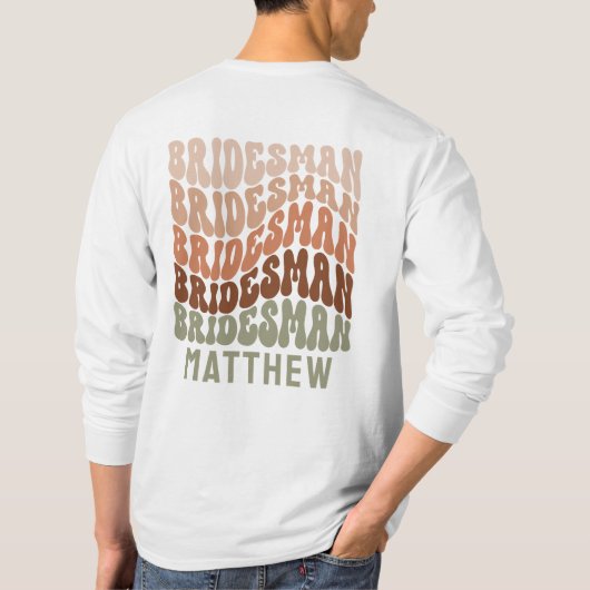 T-shirt Bridesman sauge vert brun moderne rétro 60s simple (Dos)