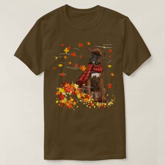 T-shirt Brindle Boer Fall Red Scarf Automne Leaf Don Pour  (Design devant)