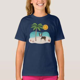 T-shirt Brindle Boston Terrier À Une Plage Tropicale D'Été