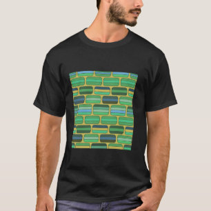 T-SHIRT BRIQUE BLEUE RECTANGLE VERTE DES ANNÉES 1970 GÉOMÉ