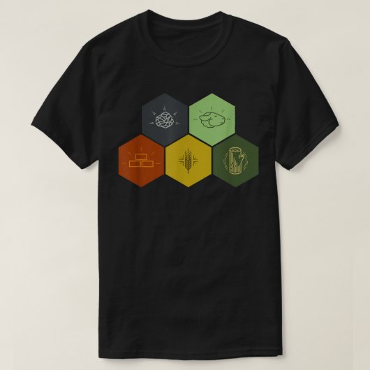 T-shirt Brique, Bois, Rocher, Blé, & OfficeMoutons Jeu (Design devant)