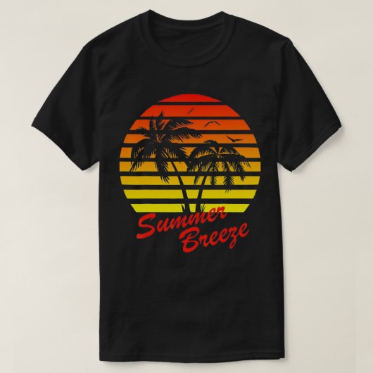 T-shirt Brise d'été 80s été Plage Palm Tree coucher de sol (Design devant)