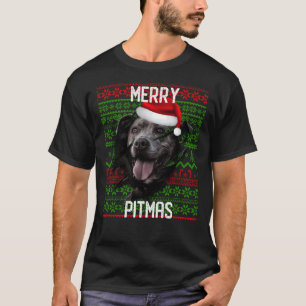 T-shirt Briser Mur Grey Chien Pitbull Noël Chapeau de Noël