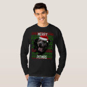 T-shirt Briser Mur Grey Chien Pitbull Noël Chapeau de Noël (Devant entier)