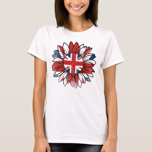 T-shirt British Flag Sunflower Vintage Distressed Women's (Devant)