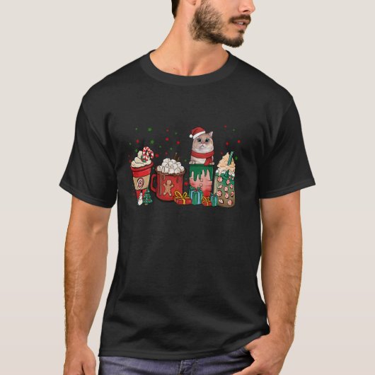 T-shirt British Shorthair Cat Christmas Café Cups (Devant)