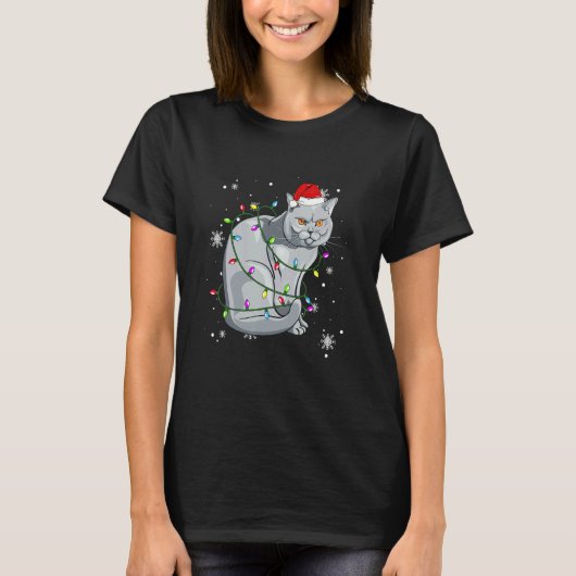 T-shirt British Shorthair Cat Christmas Lights Christmas C (Devant)
