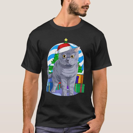 T-shirt British Shorthair Cat Cute Santa Christmas Tree De (Devant)
