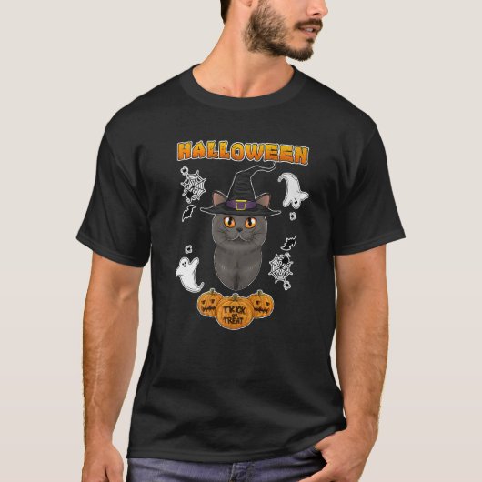 T-shirt British Shorthair Chat I Happy Halloween (Devant)