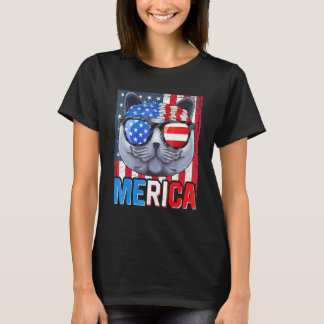T-shirt British Shorthair Merica 4 juillet Chat Américain 
