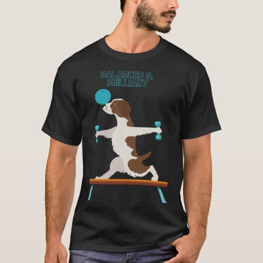 T-shirt Brittany Dog Fun Gym Working out Balanced & Brilli (Devant)