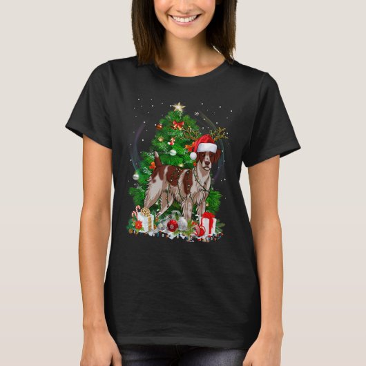 T-shirt Brittany Spaniel Christmas Tree Light Pyjama Chien (Devant)