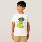 T-shirt Broccoli comme skieur avec ski (Devant entier)