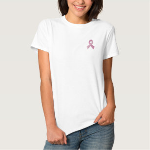 T-shirt Brodé Ruban rose - conscience de cancer du sein