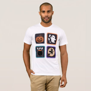 T-shirt Broderie de timbre d'Halloween - Citrouille, Fantô