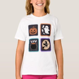 T-shirt Broderie de timbre d'Halloween - Citrouille, Fantô