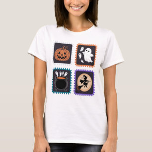 T-shirt Broderie de timbre d'Halloween - Citrouille, Fantô