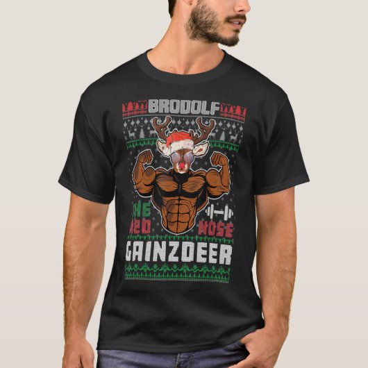 T-shirt Brodolf Le Nose Rouge Gainzdeer Gym Gros Noël (Devant)