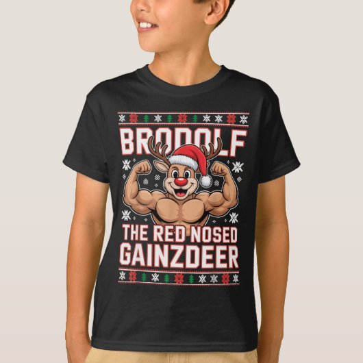 T-shirt Brodolf The Red Nosed Gainzdeer Funny Xmas Gym Out (Devant)