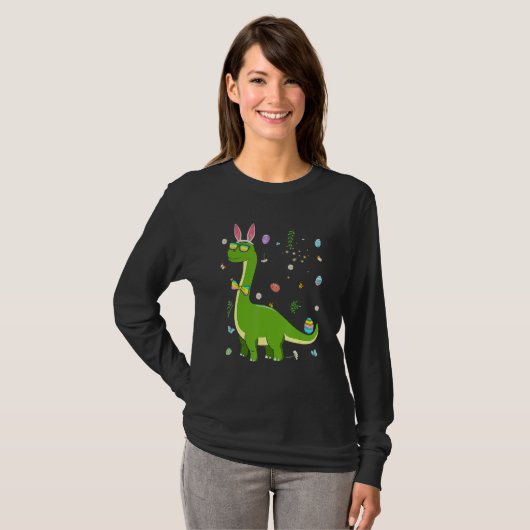 T-shirt Brontosaurus Bunny Oeufs Oeufs Jour de Pâques Dino (Devant entier)