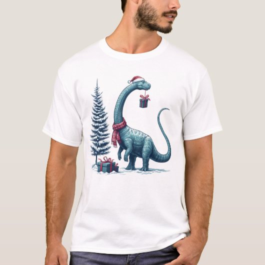 T-shirt Brontosaurus dinosaure de Noël (Devant)