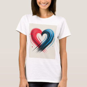 T-shirt Brosse Coeur - Rouge & Bleu Amour Artistique T-Shi