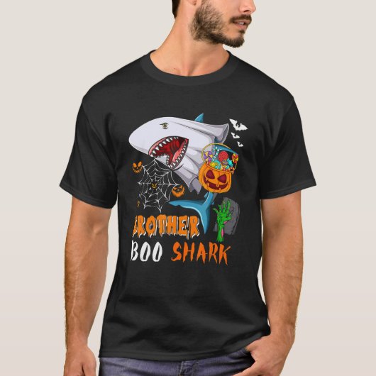 T-shirt Brother Shark Boo Halloween Shark Boo Ghost Candie (Devant)