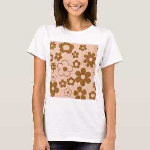 T-shirt Brown Automne Retro Y2K Hippie Flower Motif