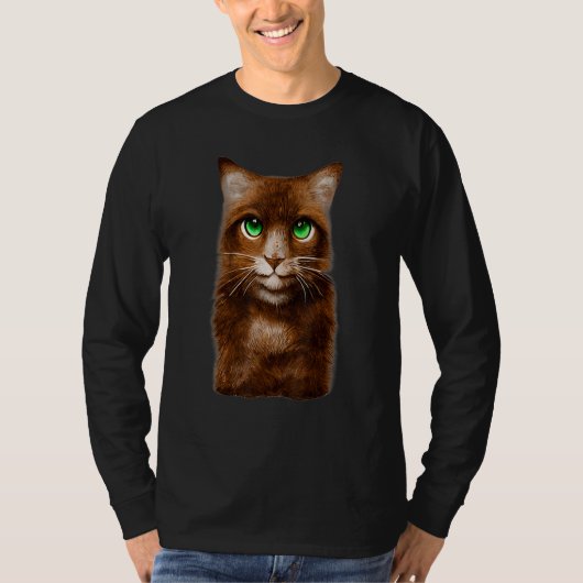T-shirt Brown Cat Green Eyes Tee (Devant)
