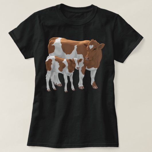 T-shirt Brown et blanche Guernsey Vache et mignonne Vachet (Design devant)
