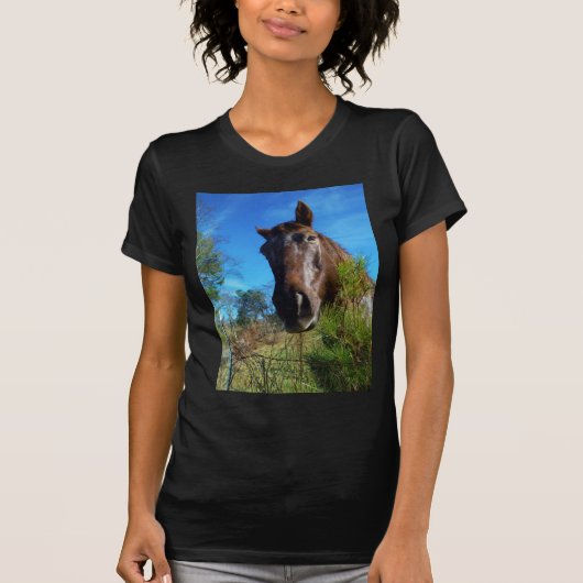 T-shirt Brown et crème Couleur Cheval bleu ciel (Devant)
