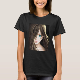 T-shirt Brown Haired Blue Eyed Anime Girl