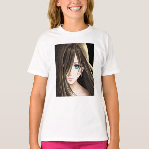 T-shirt Brown Haired Blue Eyed Anime Girl