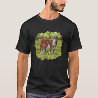 T-shirt Brown Hereford Cow Cute Calf Farm Animaux