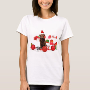 T-shirt Brown Labrador Chien Noël w Cadeaux Santa Hat