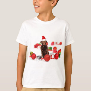 T-shirt Brown Labrador Chien Noël w Cadeaux Santa Hat
