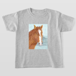 T-shirt Brown Wild Horse Blue Mountain Lake - acrylique.